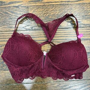 PINK Lace Burgundy Bra, size M